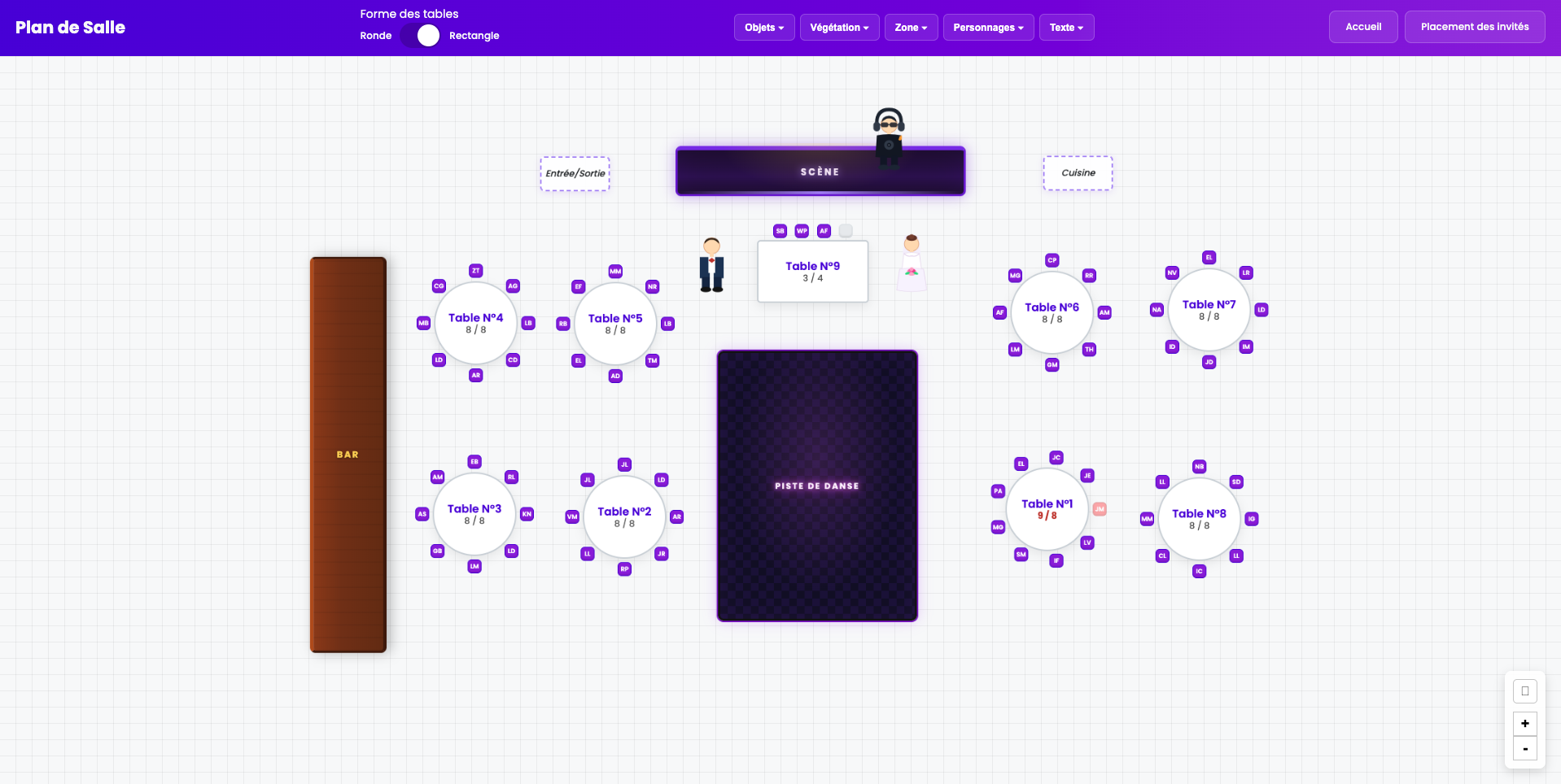 Aperçu de l'interface de création de plan de salle Convive